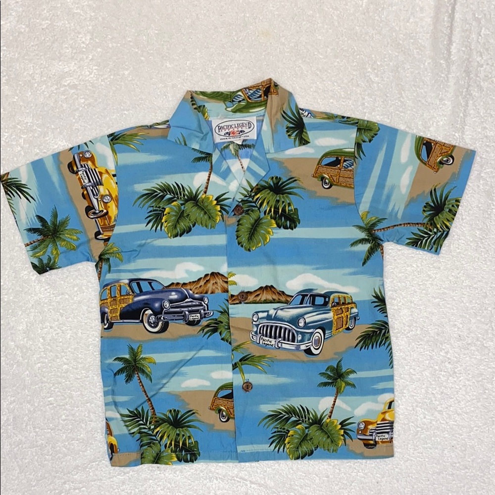Pacific legend Hawaiian woody wagon car short sleeve button down size 6t